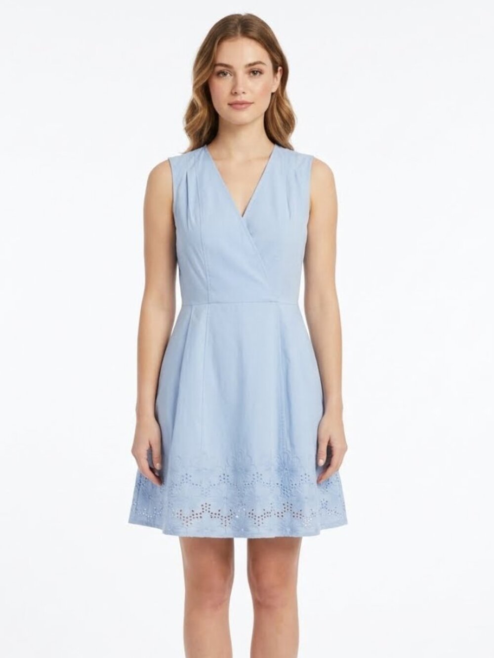 Calypso St. Barth Light Blue Sleeveless Eyelet Hem Fit and Flare Mini Dress NWT